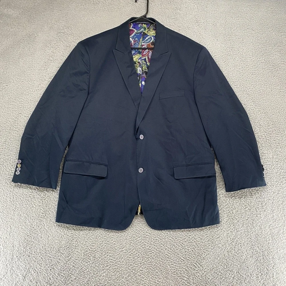 Robert‎ Graham Blazer Mens 50 Blue Cotton Two Button Sport Coat Paisley Lining